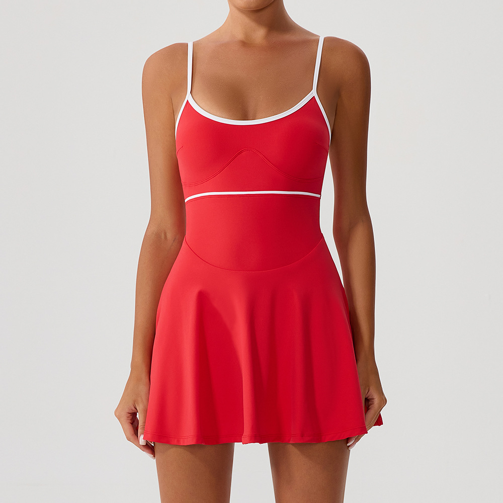 Yoga Fitness Dress - テニスドレス女性用ポケットゴルフスカートアンチショーツヨガスーツバドミントン服アクティブウェア