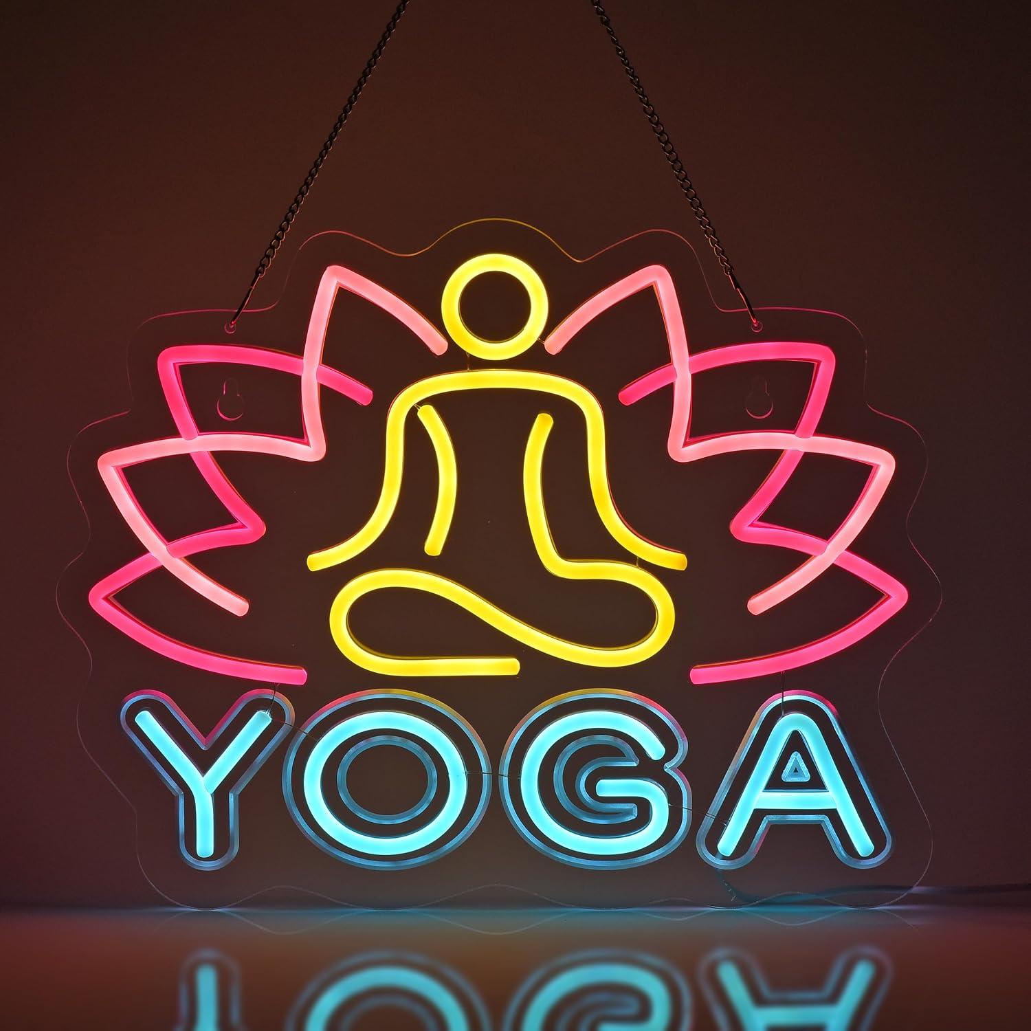 Yoga Fitness Rooms - ヨガネオンサイン調光可能なLEDネオンライト、ヨガスタジオ、瞑想室、フィットネスクラブ、スパ、自宅リラックススペースの壁装飾ナイトライト
