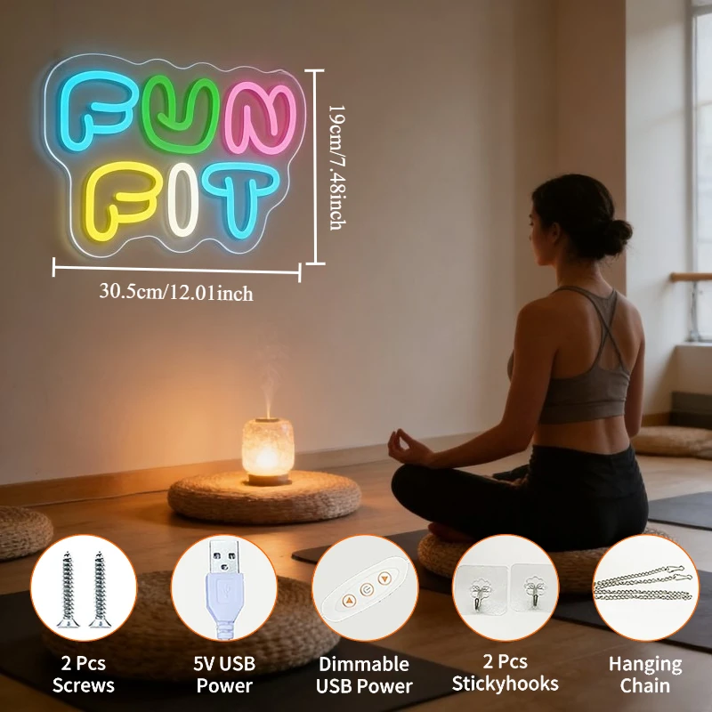 楽しいフィットネスネオンサインLED漫画文字型USB再利用可 - Yoga Fitness Rooms のレビューと価格