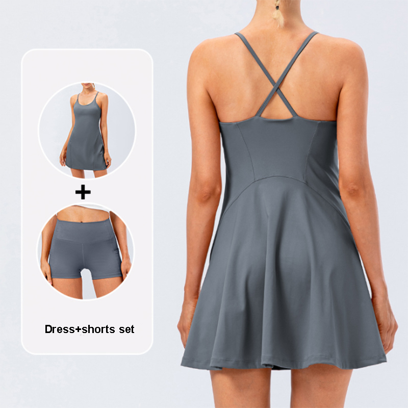 女性用2ピースヨガスカート,テニス,ヨガ,フィットネス,ソフ - Yoga Fitness Dress のレビューと価格