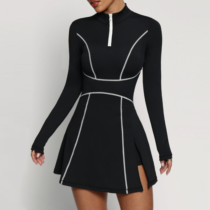 新しいレディーステニスゴルフドレス、ポロ襟ジッパーネックライ - Yoga Fitness Dress のレビューと価格