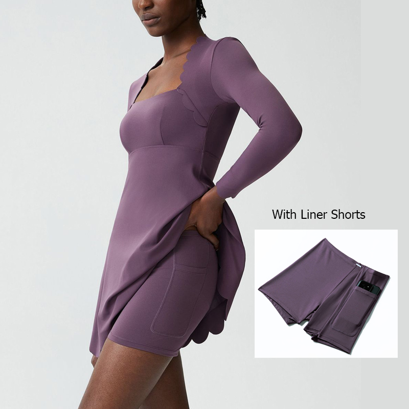 女性ヨガテニススカート無地屋外ランニングスーツ伸縮性のある長 - Yoga Fitness Dress のレビューと価格