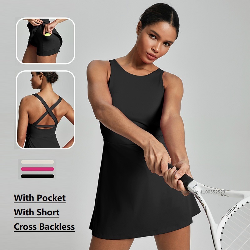 女性用クロスバックレステニスドレス、ノースリーブヨガワークア - Yoga Fitness Dress のレビューと価格