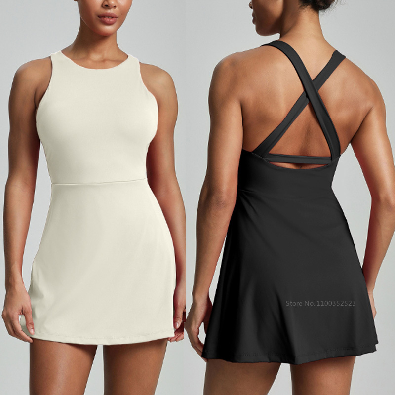 女性用クロスバックレステニスドレス、ノースリーブヨガワークア - Yoga Fitness Dress のレビューと価格