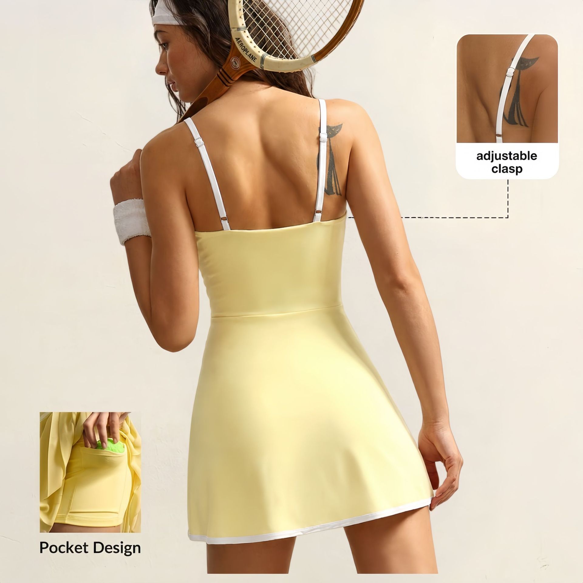 女性用サマーカラーブロックスパゲッティストラップワンピースド - Yoga Fitness Dress のレビューと価格