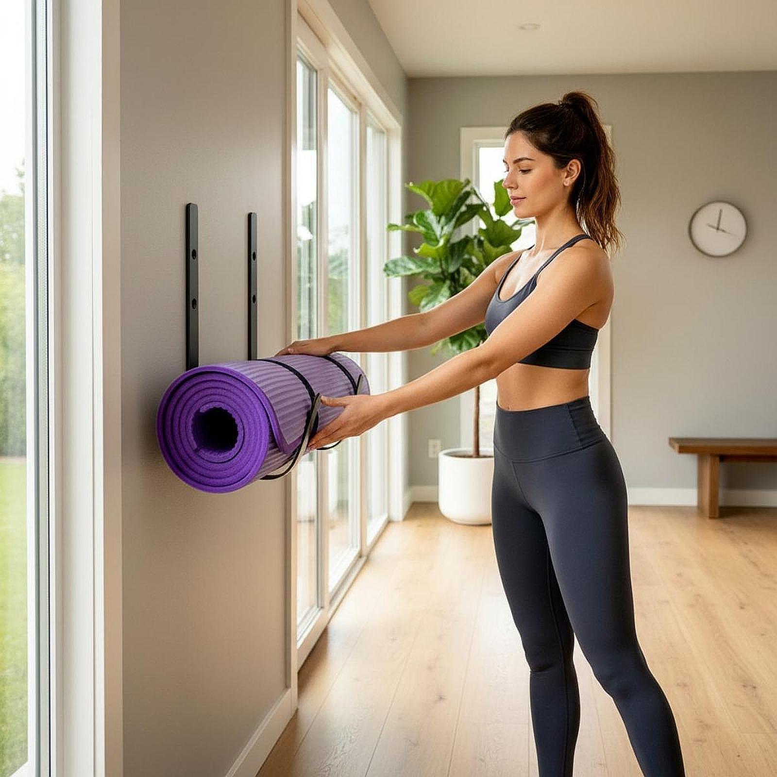 壁掛けヨガマットホルダー コンパクト 26x20cm メタル - Yoga Fitness Mat のレビューと価格