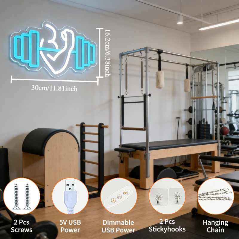 上腕二頭筋ダンベルネオンサインLEDウォールアート、ホームジ - Yoga Fitness Rooms のレビューと価格