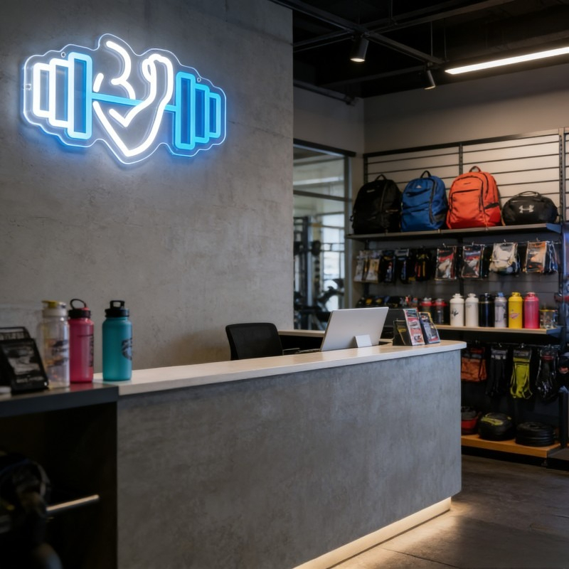 上腕二頭筋ダンベルネオンサインLEDウォールアート、ホームジ - Yoga Fitness Rooms のレビューと価格