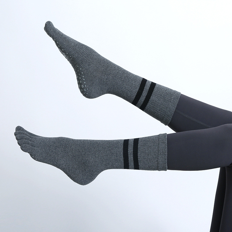 女性用5本指コットンソックス,滑り止め,通気性,ミッドチュー - Yoga Fitness Youtube のレビューと価格