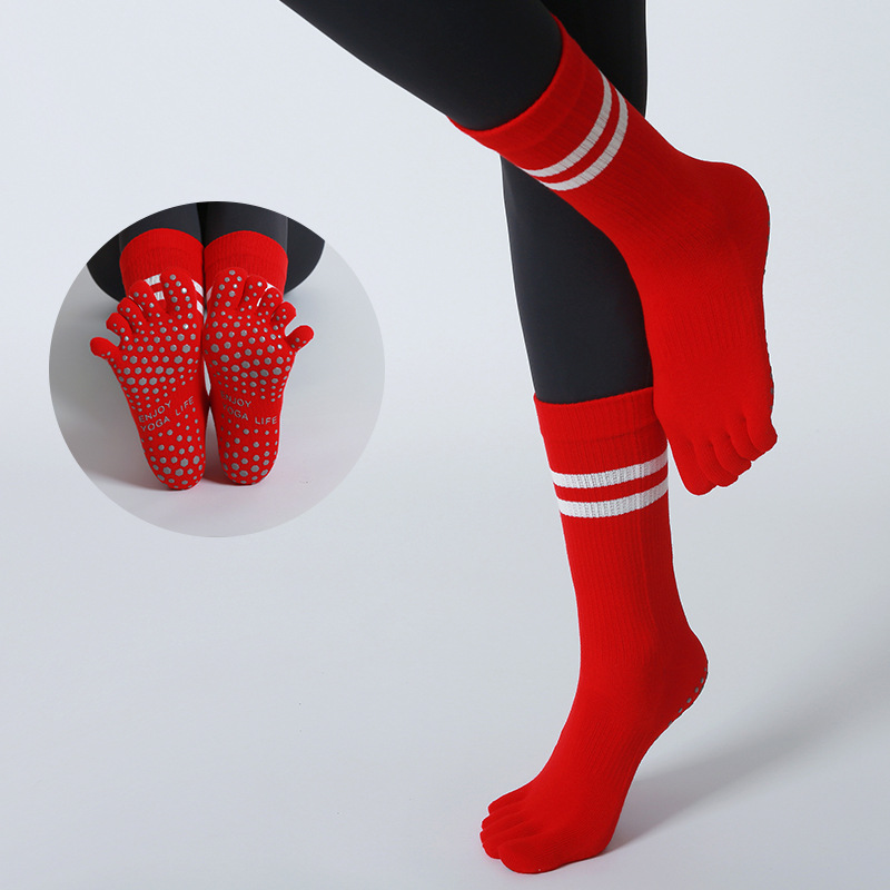 女性用5本指コットンソックス,滑り止め,通気性,ミッドチュー - Yoga Fitness Youtube のレビューと価格